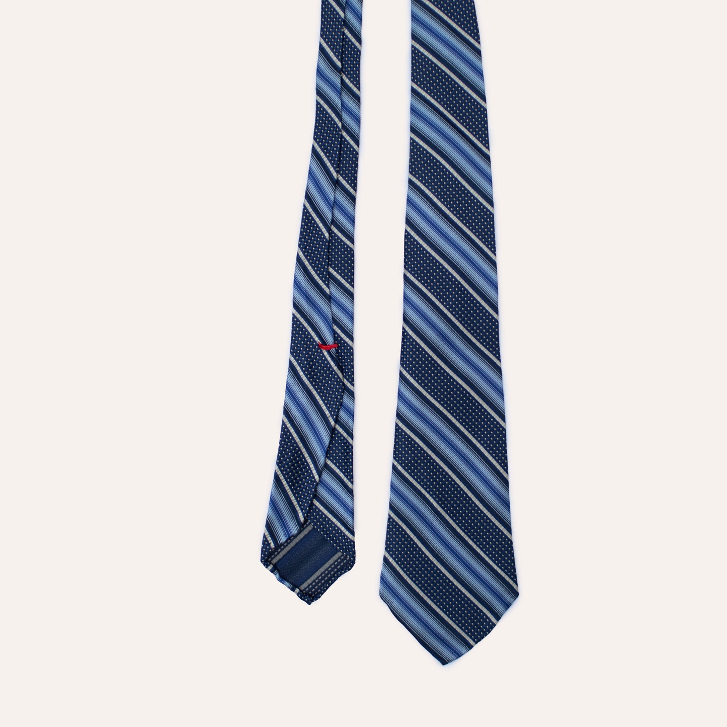 Blue, White, Multi Stripe Hand Rolled Silk Necktie