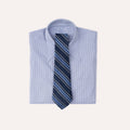 Blue, White, Multi Stripe Hand Rolled Silk Necktie
