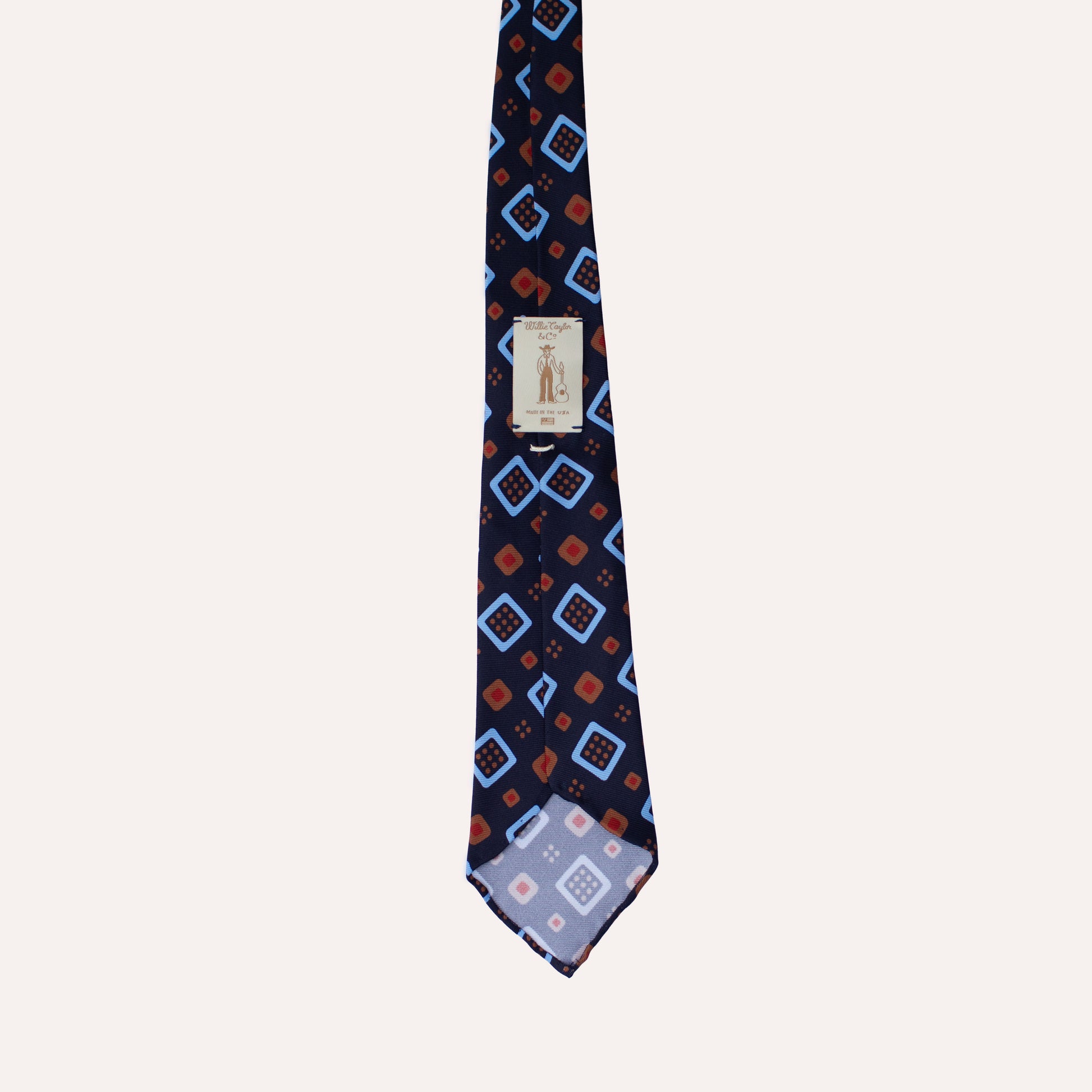 Corbata de seda laminada a mano de 36 oz con estampado cuadrado geométrico abstracto azul
