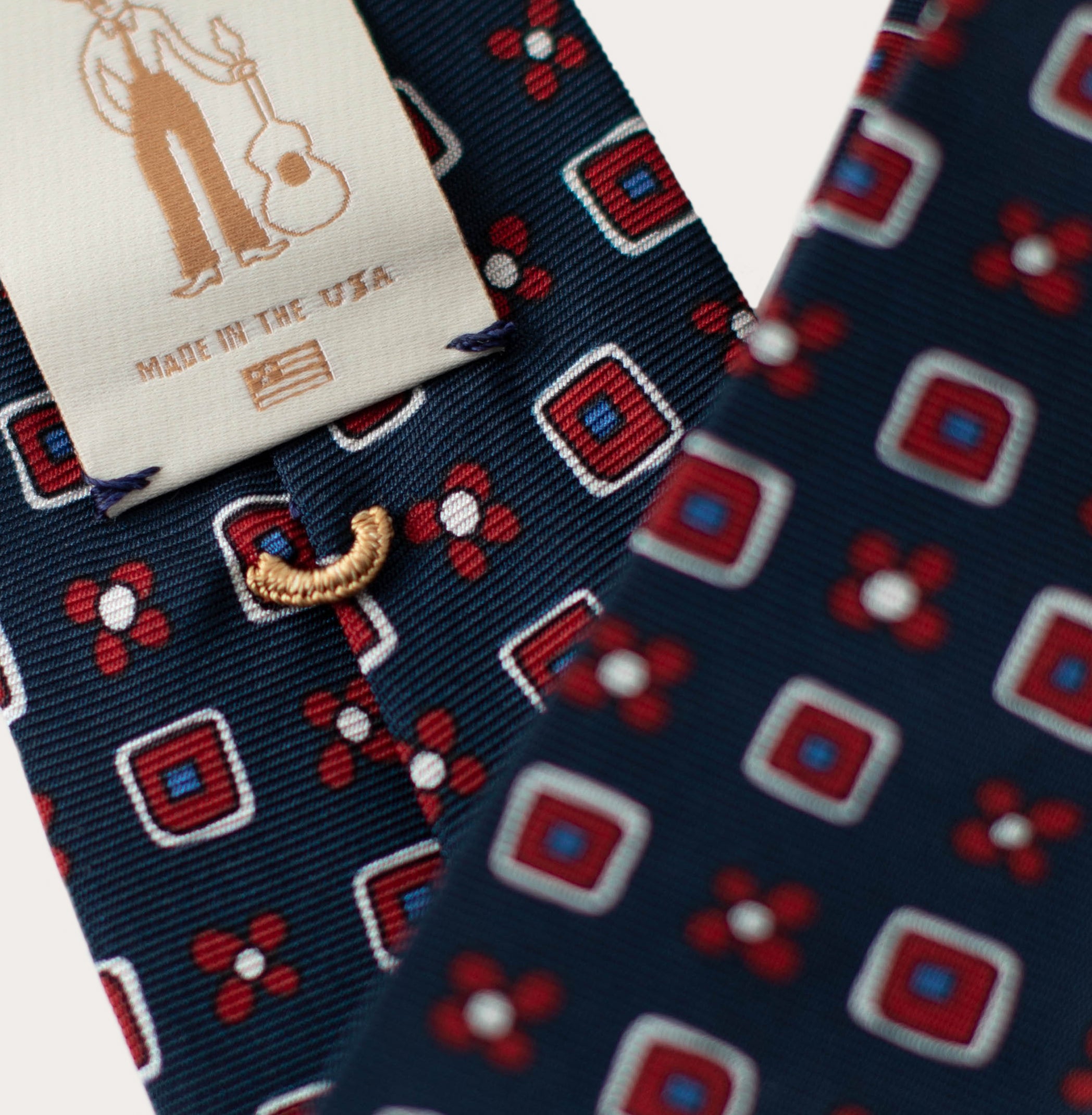 Dark Blue Flower Square Print 36oz Hand Rolled Silk Necktie