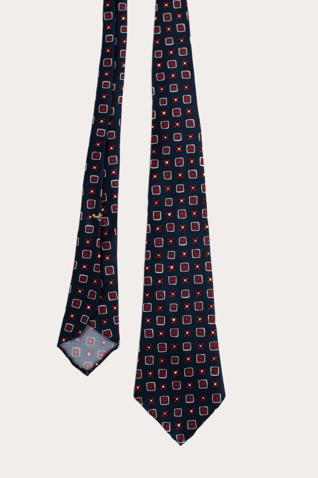 Dark Blue Flower Square Print 36oz Hand Rolled Silk Necktie