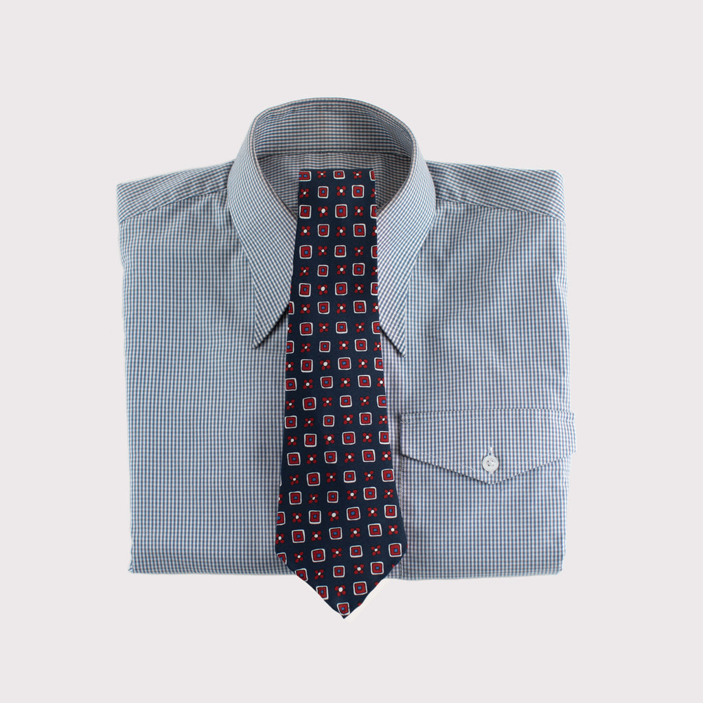 Dark Blue Flower Square Print 36oz Hand Rolled Silk Necktie