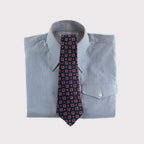 Dark Blue Flower Square Print 36oz Hand Rolled Silk Necktie