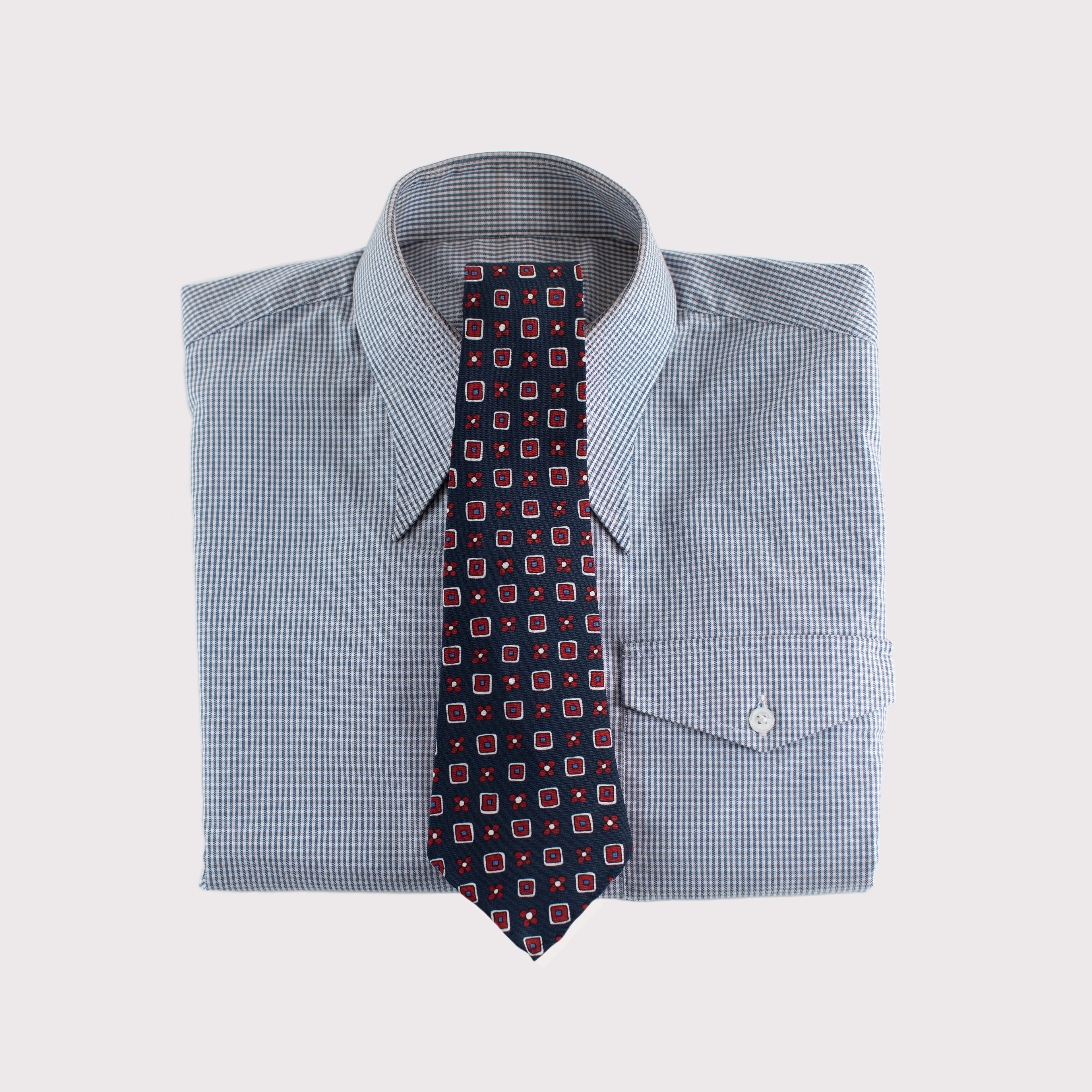 Dark Blue Flower Square Print 36oz Hand Rolled Silk Necktie