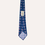 Corbata de seda laminada a mano de 36 oz con estampado de rayas cuadradas rojas redondeadas en azul