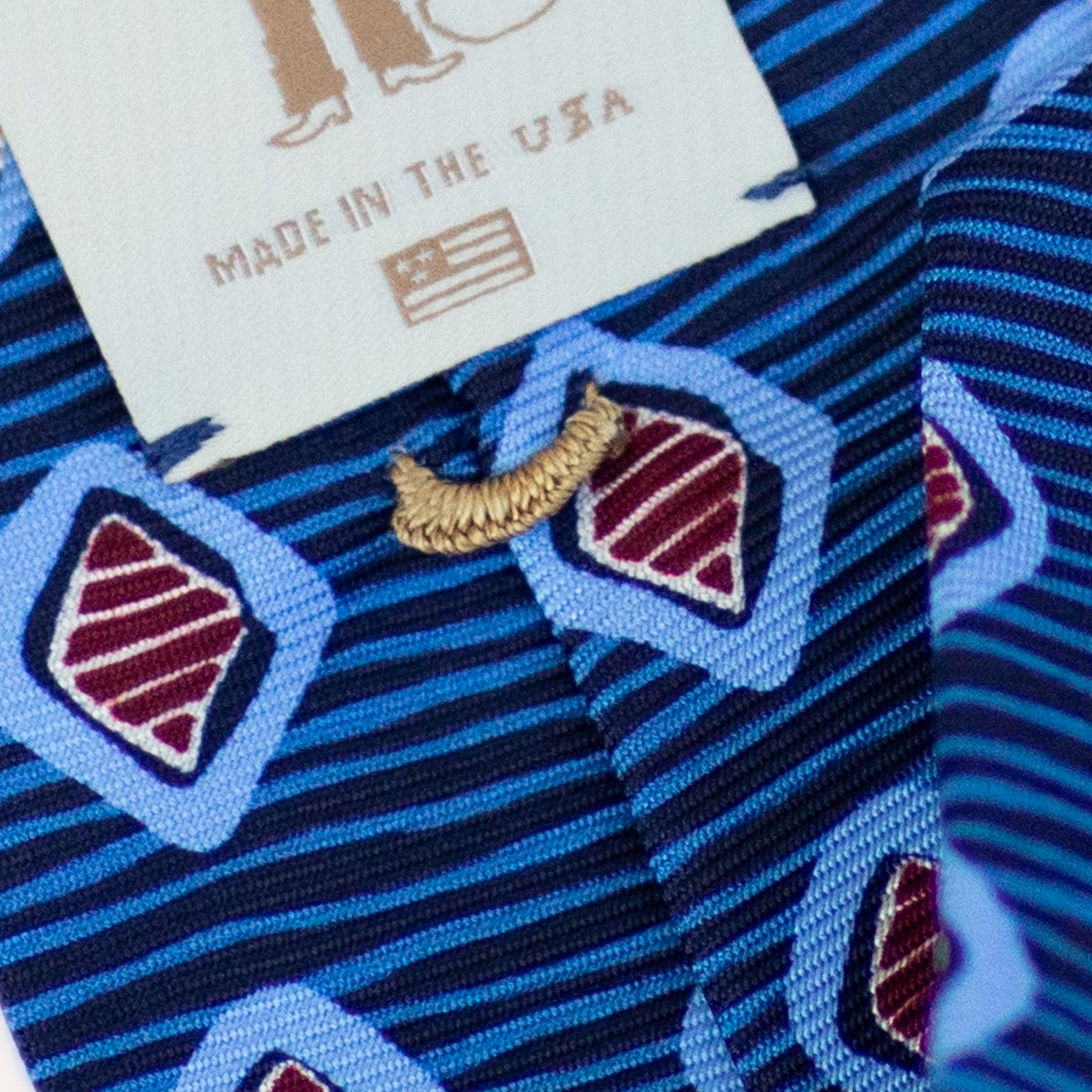 Corbata de seda laminada a mano de 36 oz con estampado de rayas cuadradas rojas redondeadas en azul