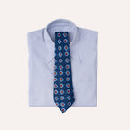 Corbata de seda laminada a mano de 36 oz con estampado de rayas cuadradas rojas redondeadas en azul