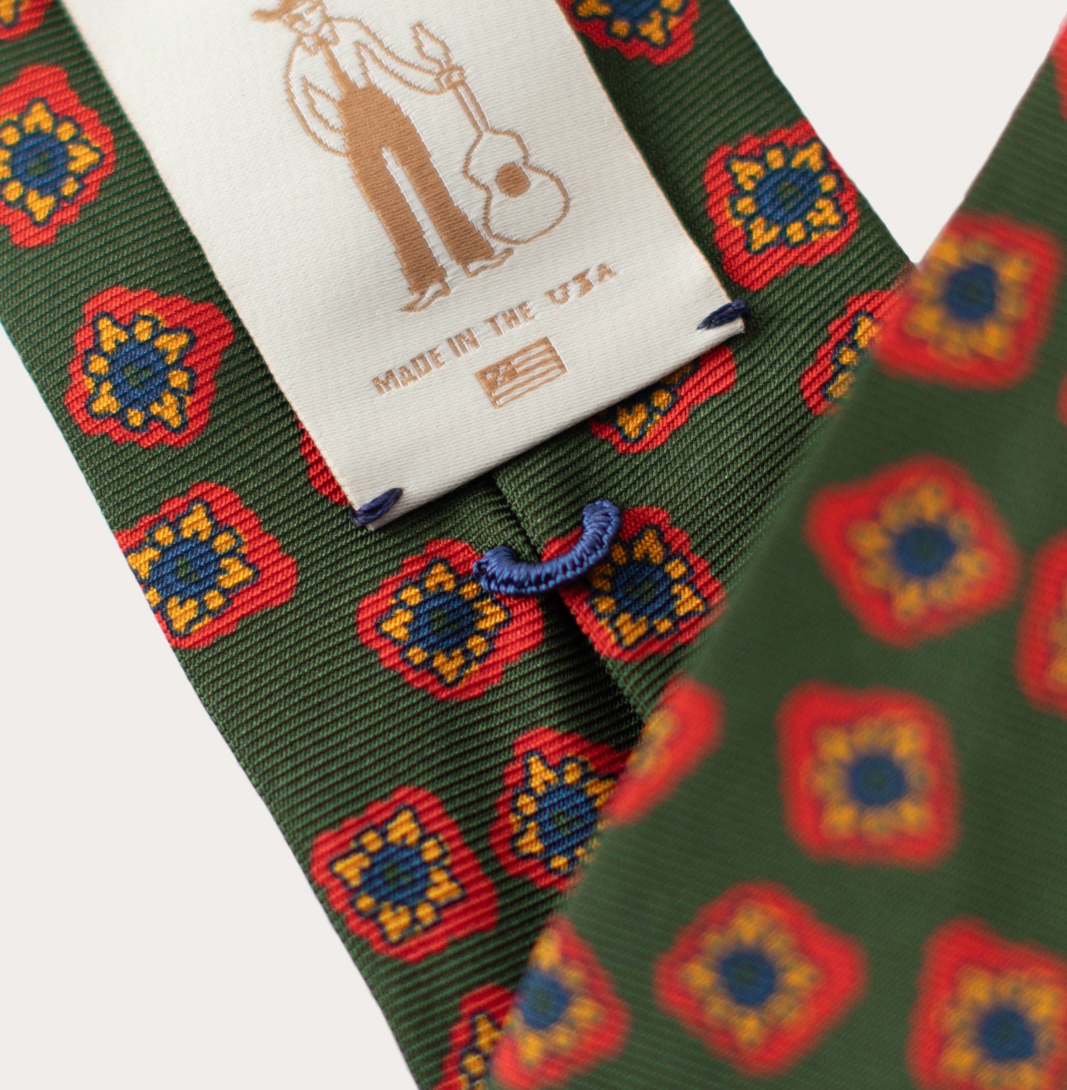 Green Abstract Flower Print 36oz Hand Rolled Silk Necktie