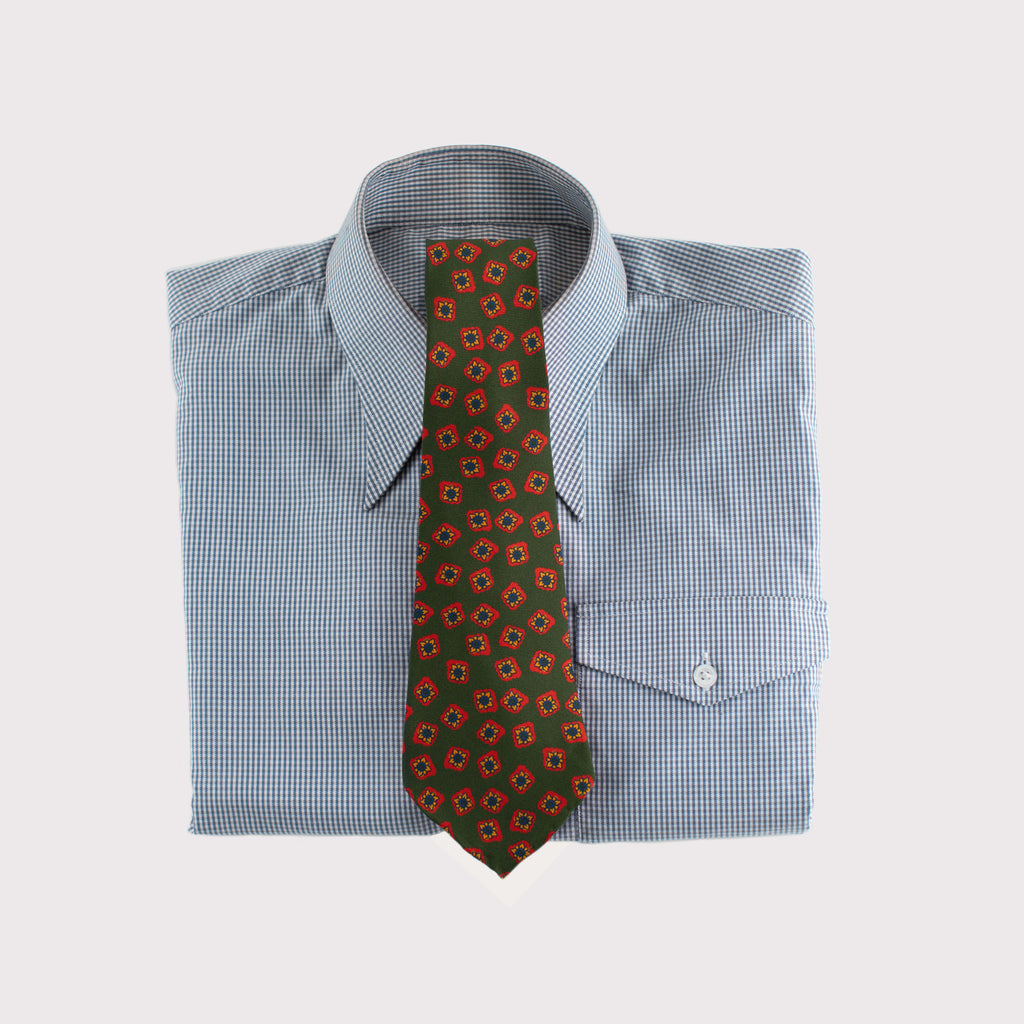 Green Abstract Flower Print 36oz Hand Rolled Silk Necktie