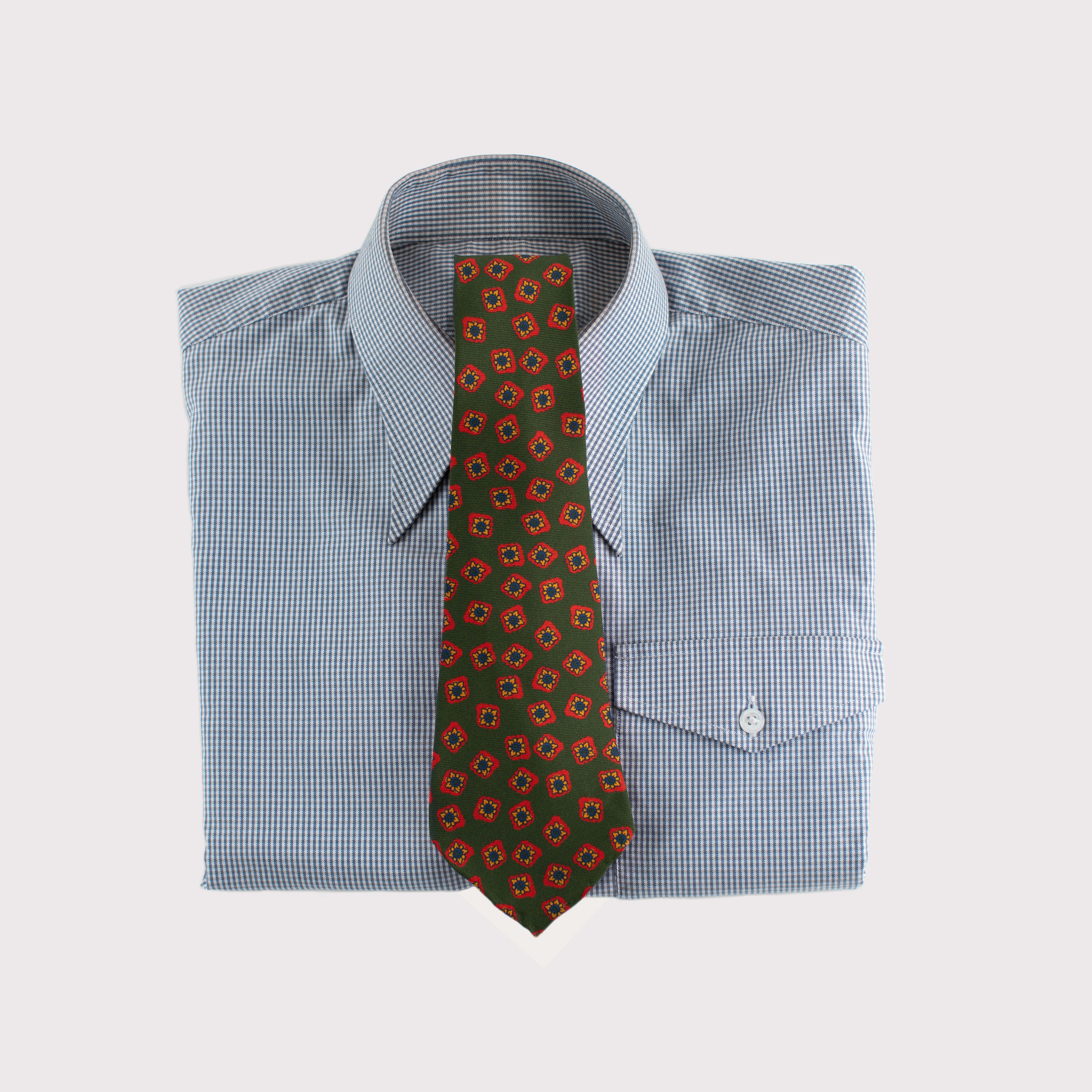 Green Abstract Flower Print 36oz Hand Rolled Silk Necktie