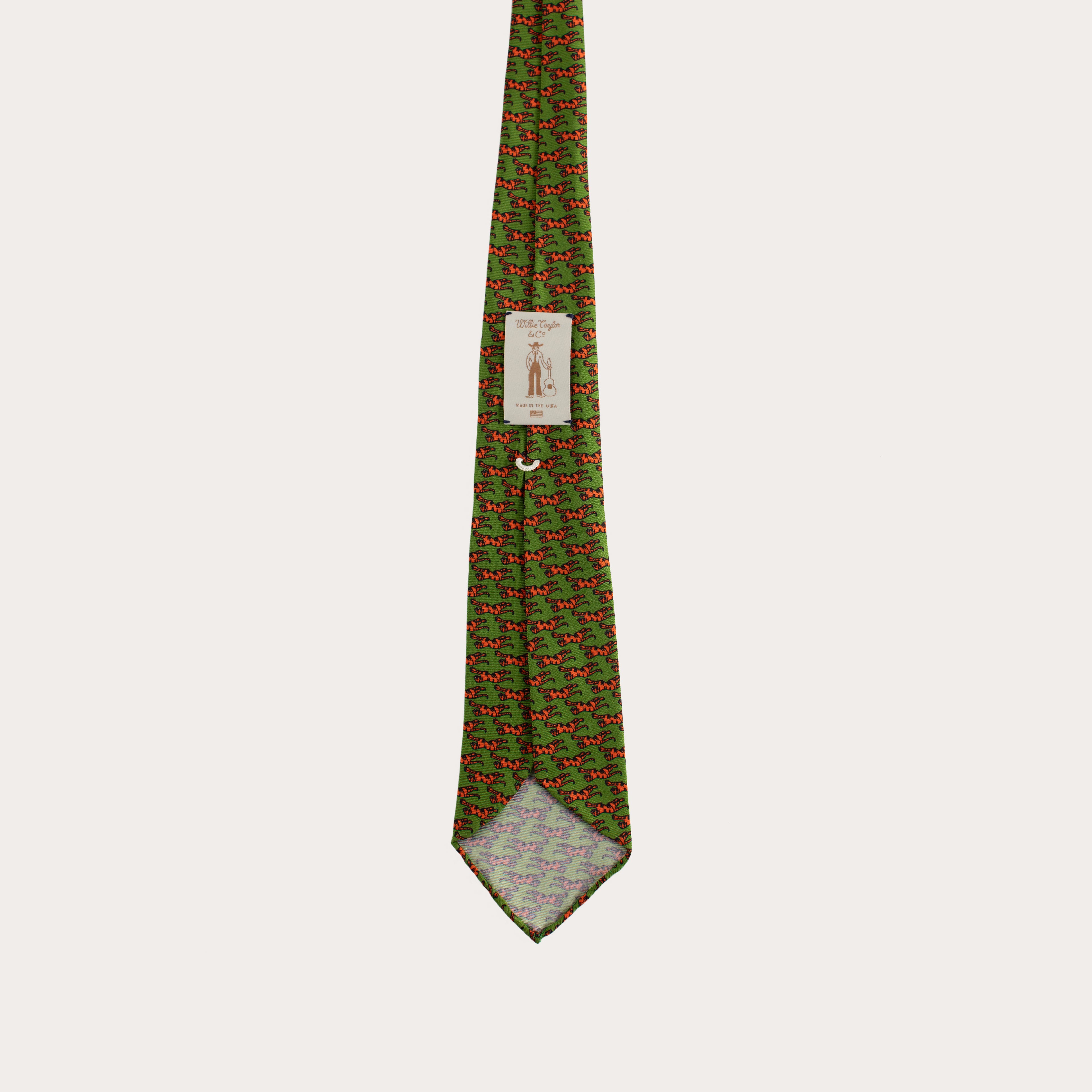 Green Tiger Print 36oz Hand Rolled Silk Necktie