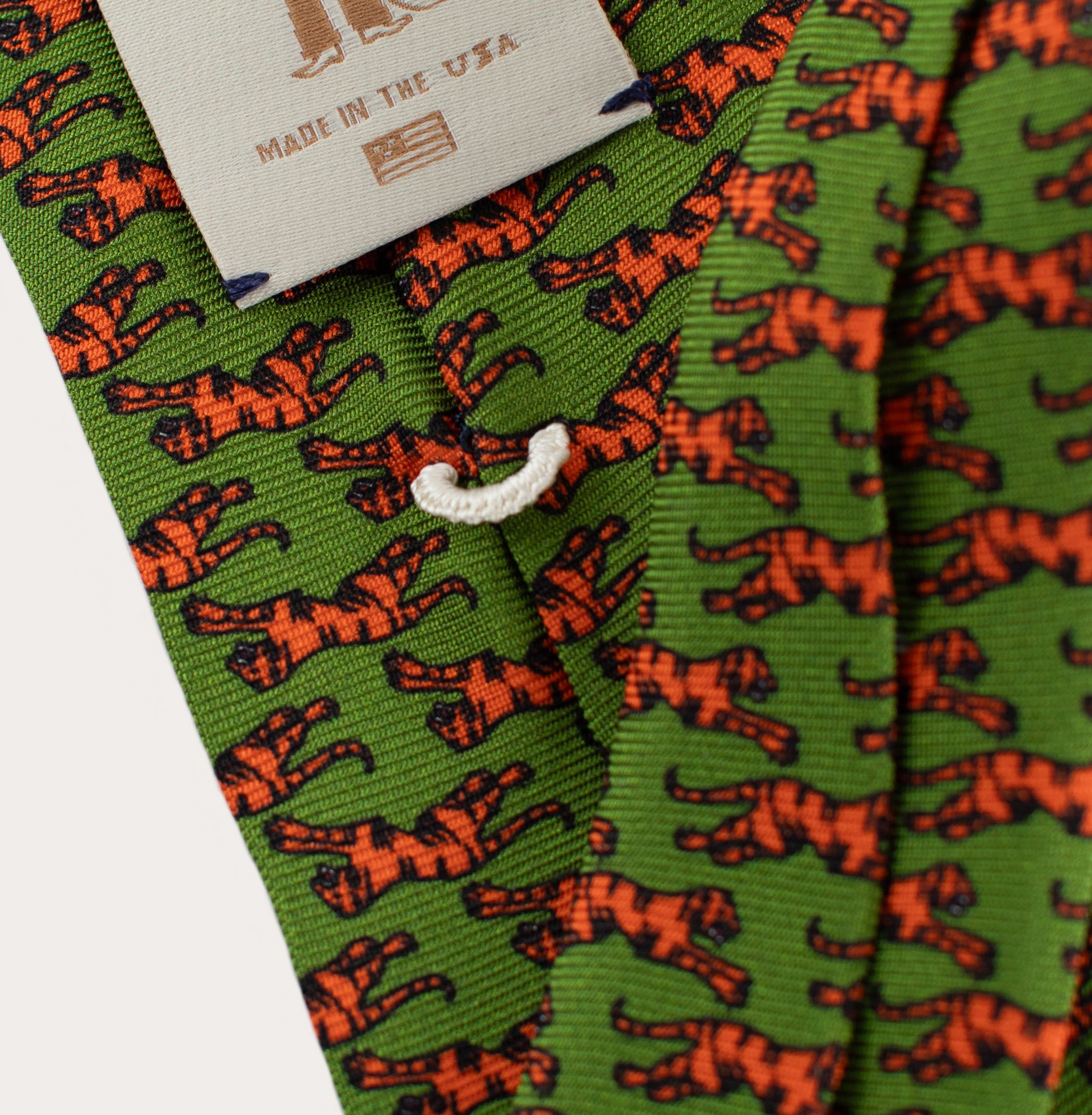 Green Tiger Print 36oz Hand Rolled Silk Necktie