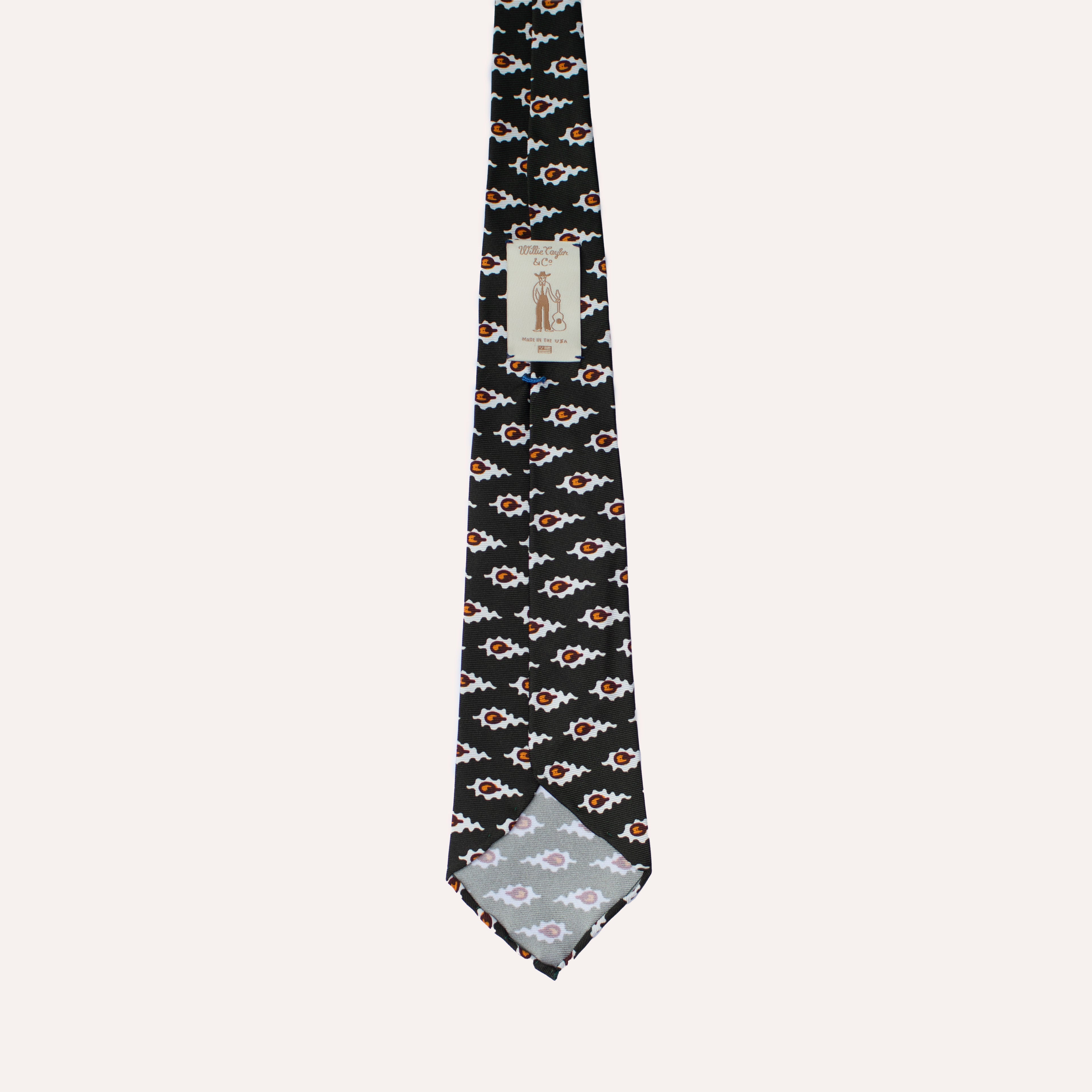 Corbata de seda laminada a mano de 36 oz con estampado Q geométrico abstracto verde