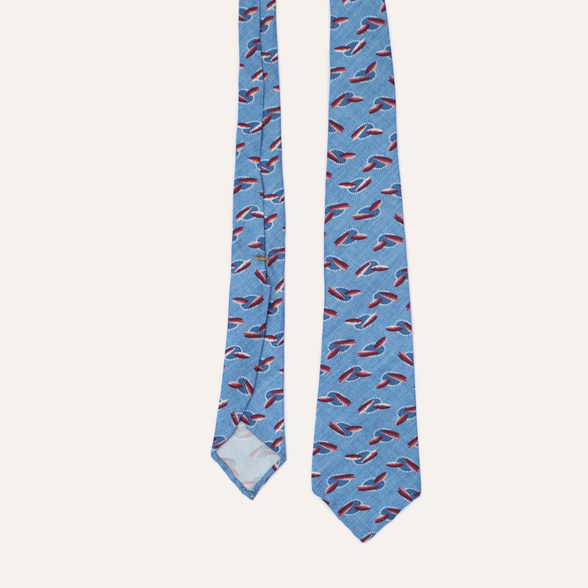 Corbata de seda laminada a mano con diseño ovalado abstracto azul