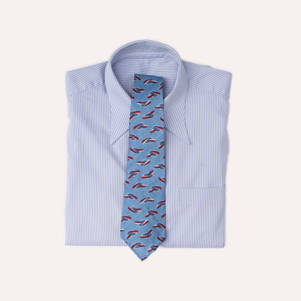 Corbata de seda laminada a mano con diseño ovalado abstracto azul