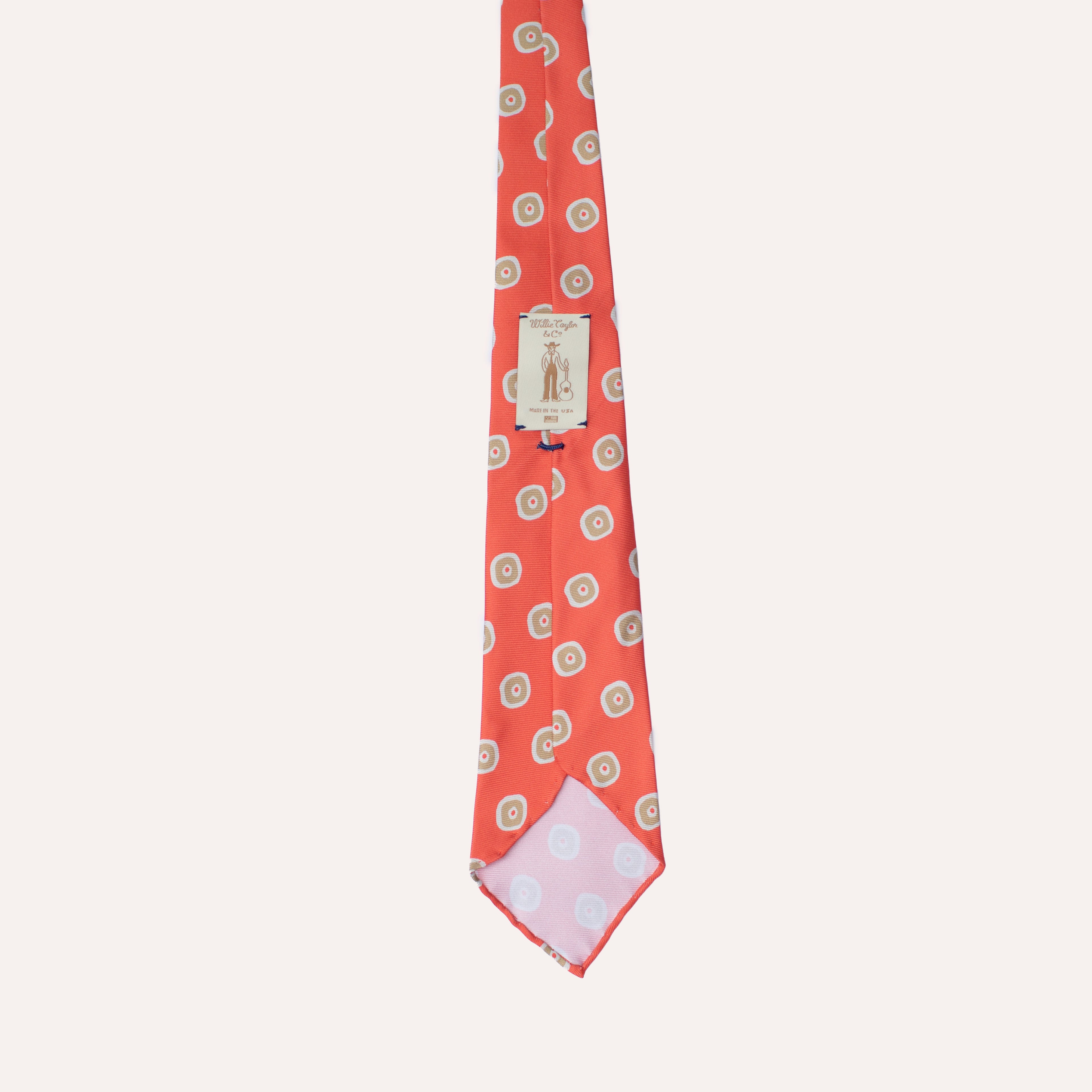 Corbata de seda laminada a mano de 36 oz con estampado de círculos geométricos abstractos naranjas