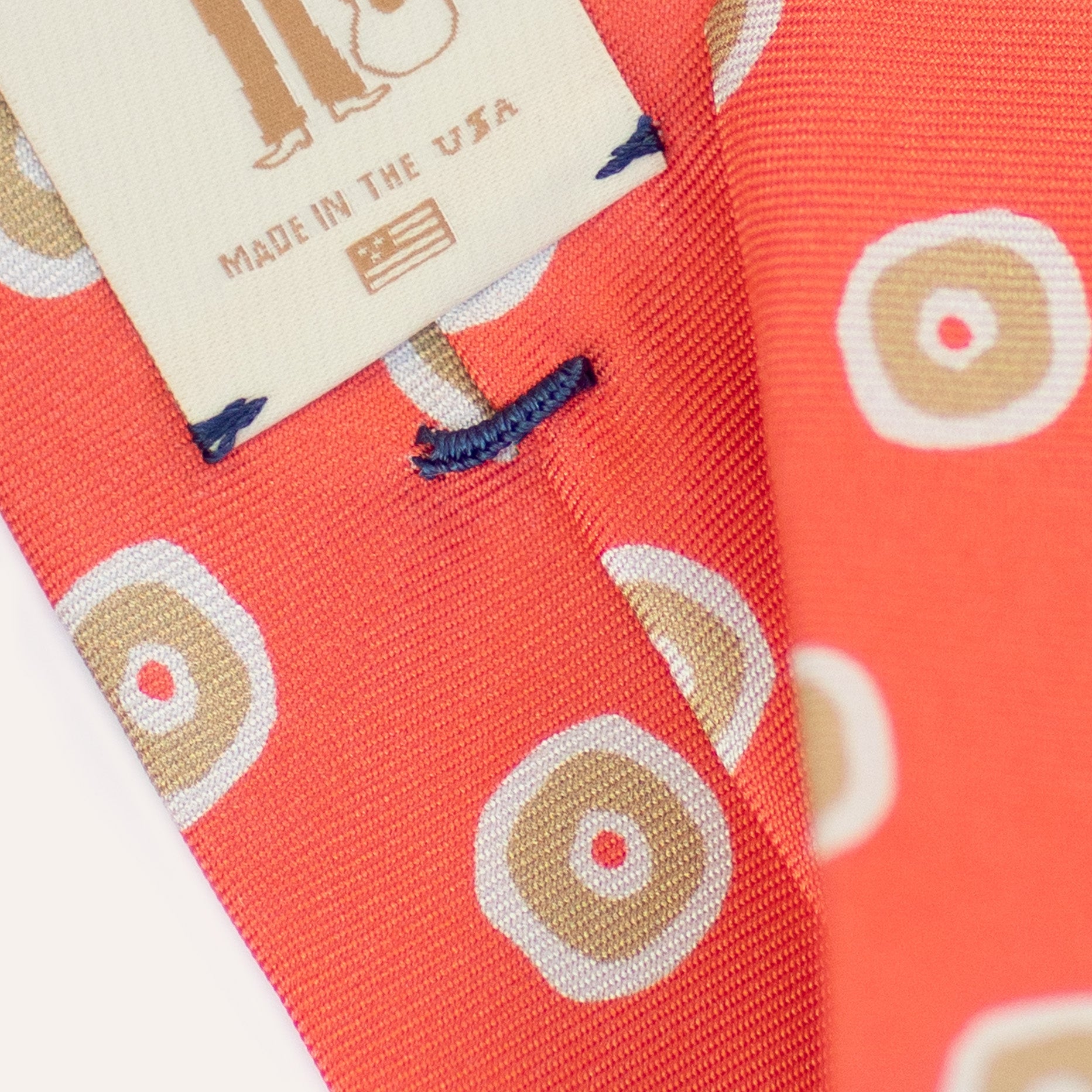 Corbata de seda laminada a mano de 36 oz con estampado de círculos geométricos abstractos naranjas