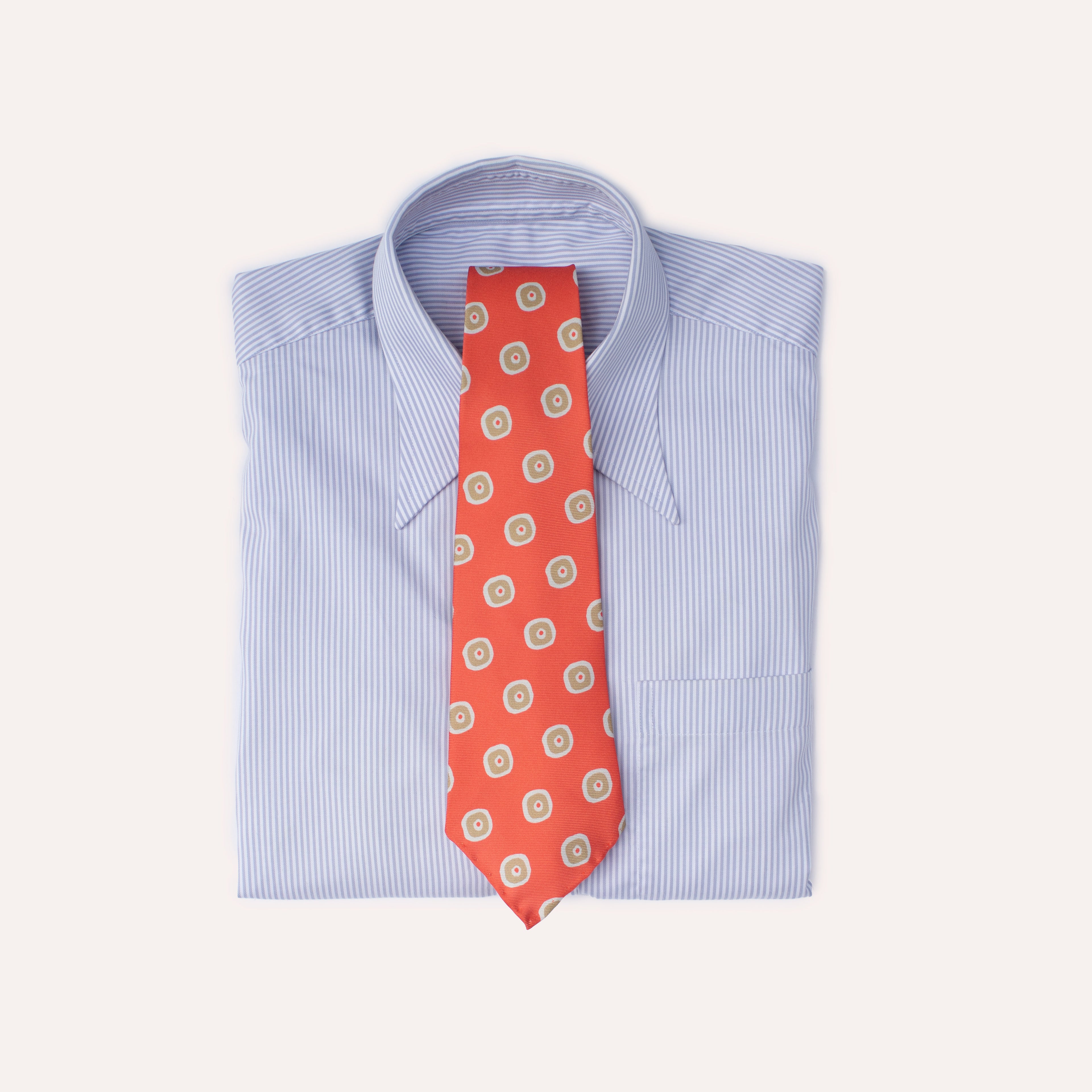 Corbata de seda laminada a mano de 36 oz con estampado de círculos geométricos abstractos naranjas