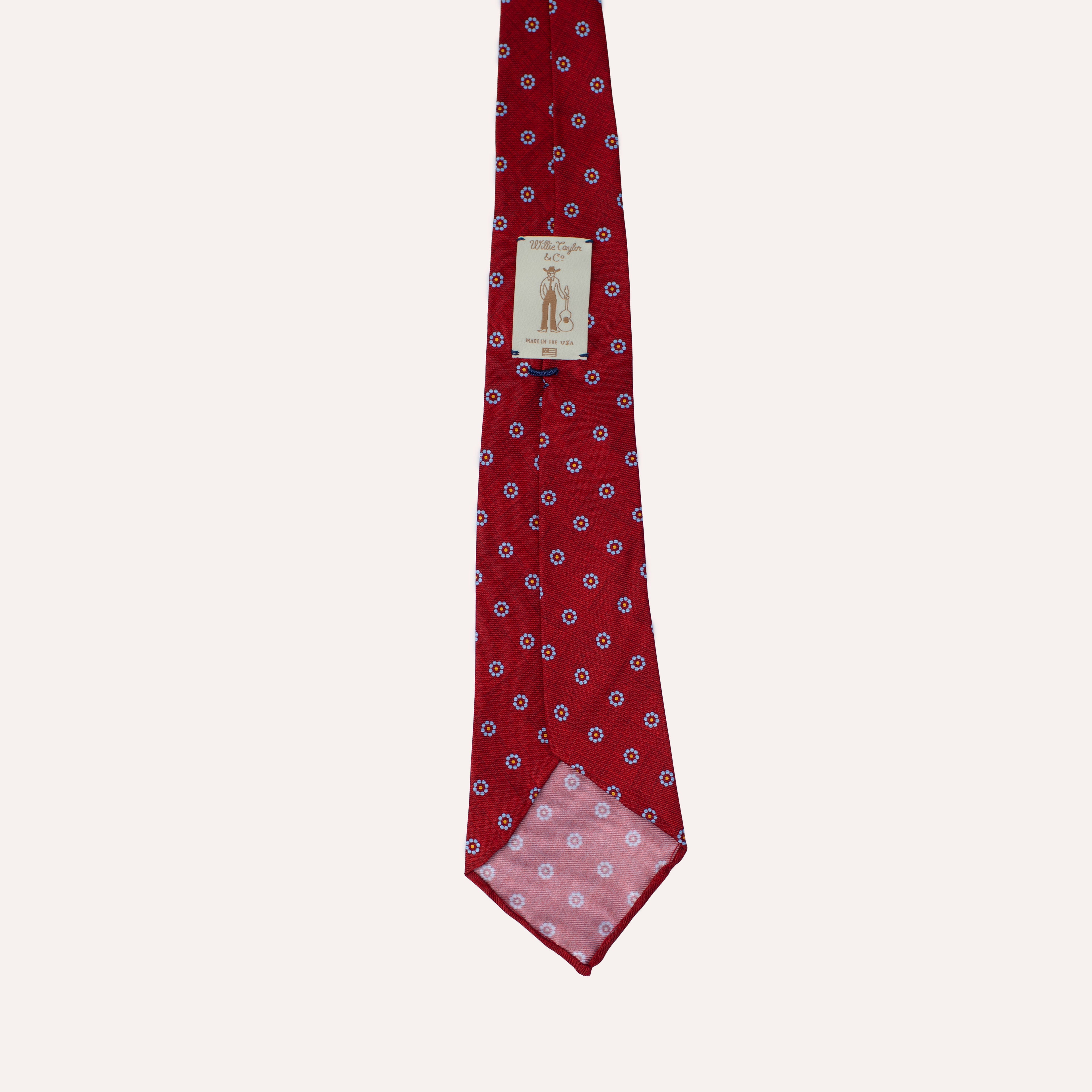 Corbata de seda laminada a mano de 36 oz con estampado de flores rojas