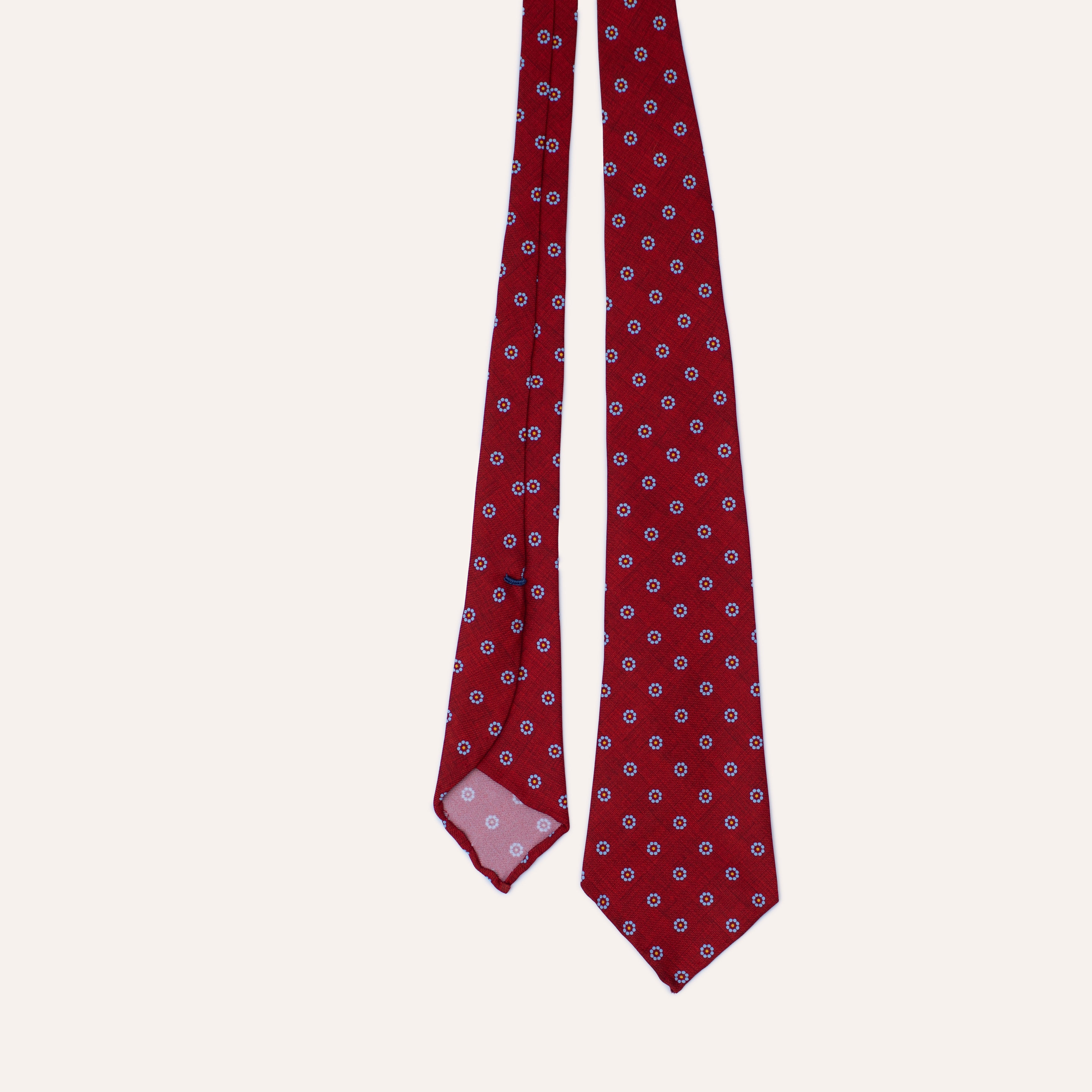 Corbata de seda laminada a mano de 36 oz con estampado de flores rojas