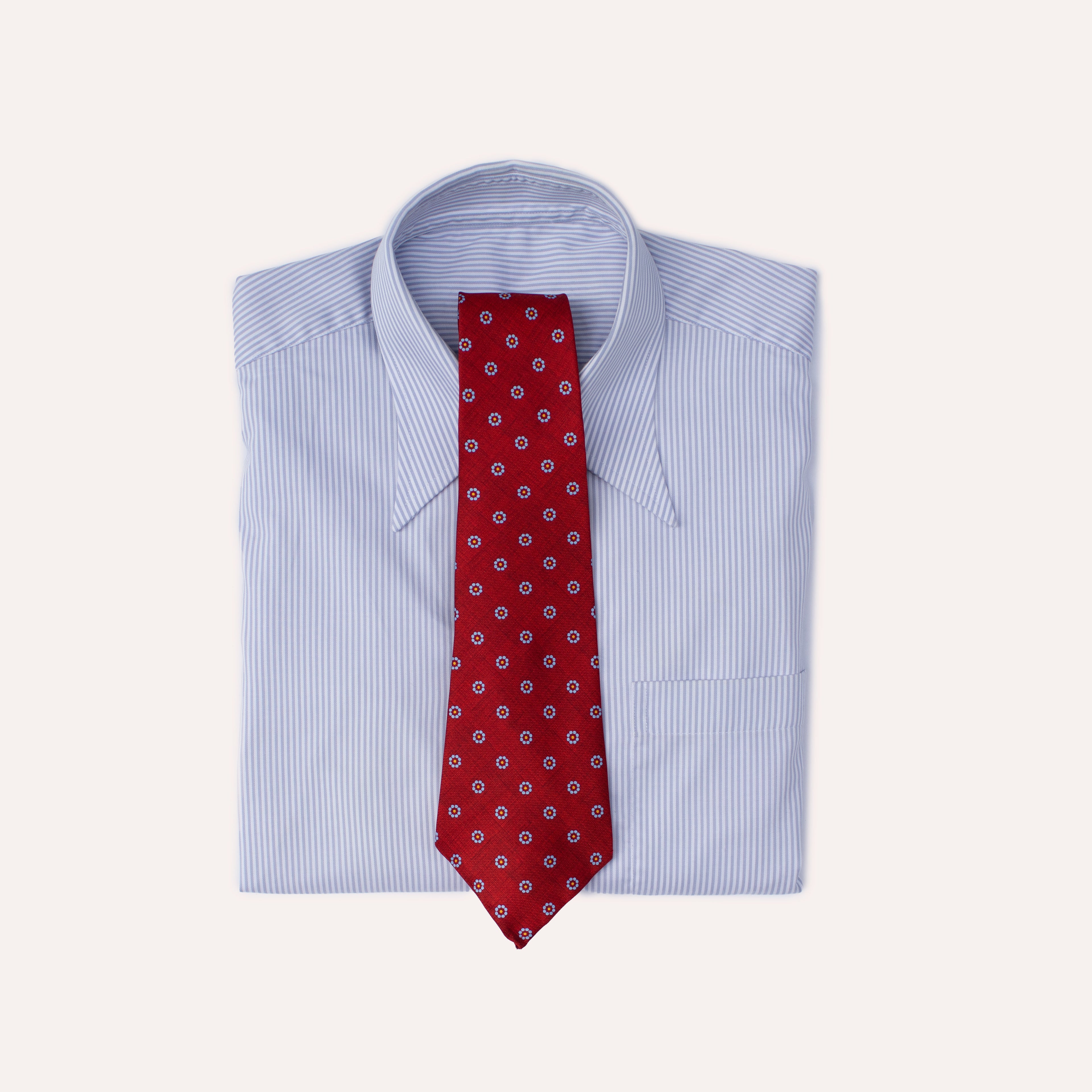 Corbata de seda laminada a mano de 36 oz con estampado de flores rojas