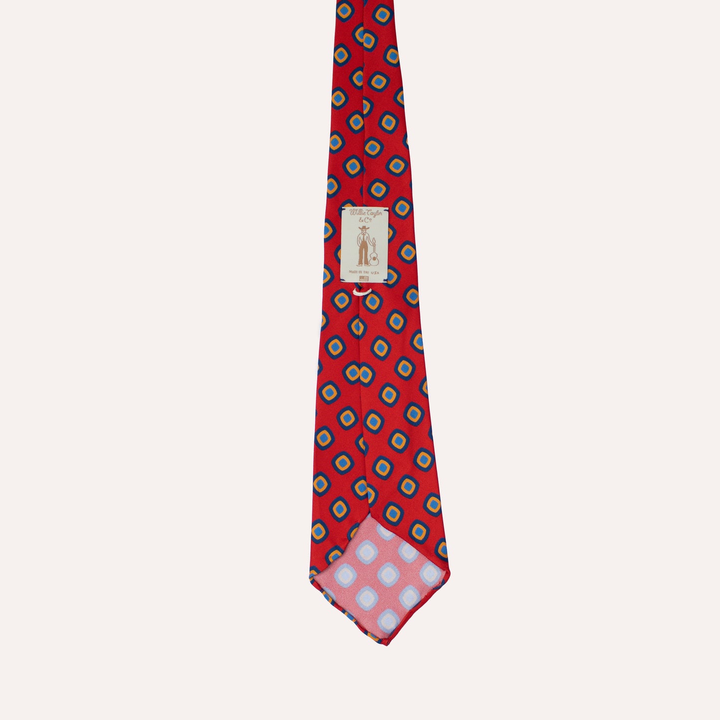 Red Rounded Square Print 36oz Hand Rolled Silk Necktie