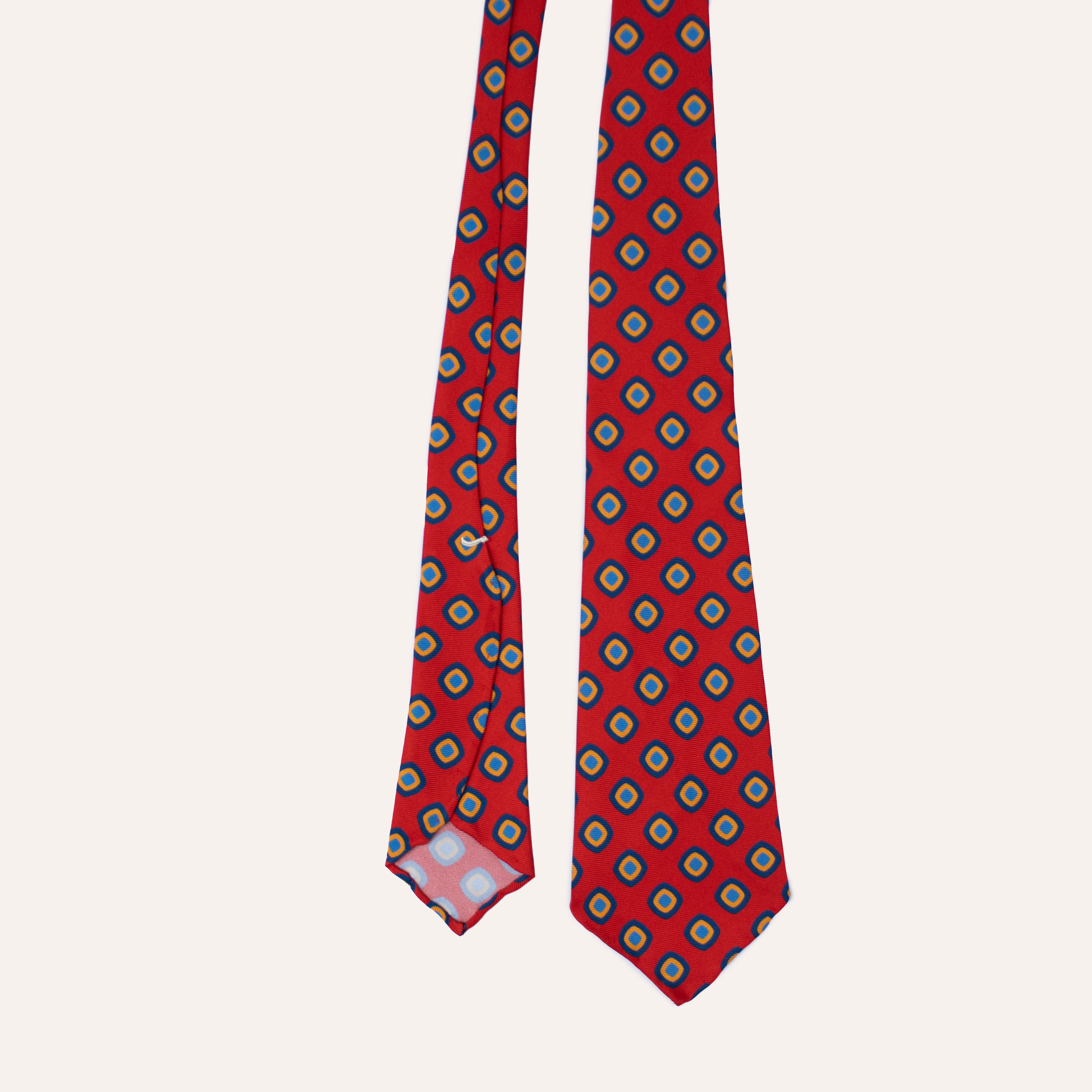 Corbata de seda laminada a mano de 36 oz con estampado cuadrado redondeado rojo