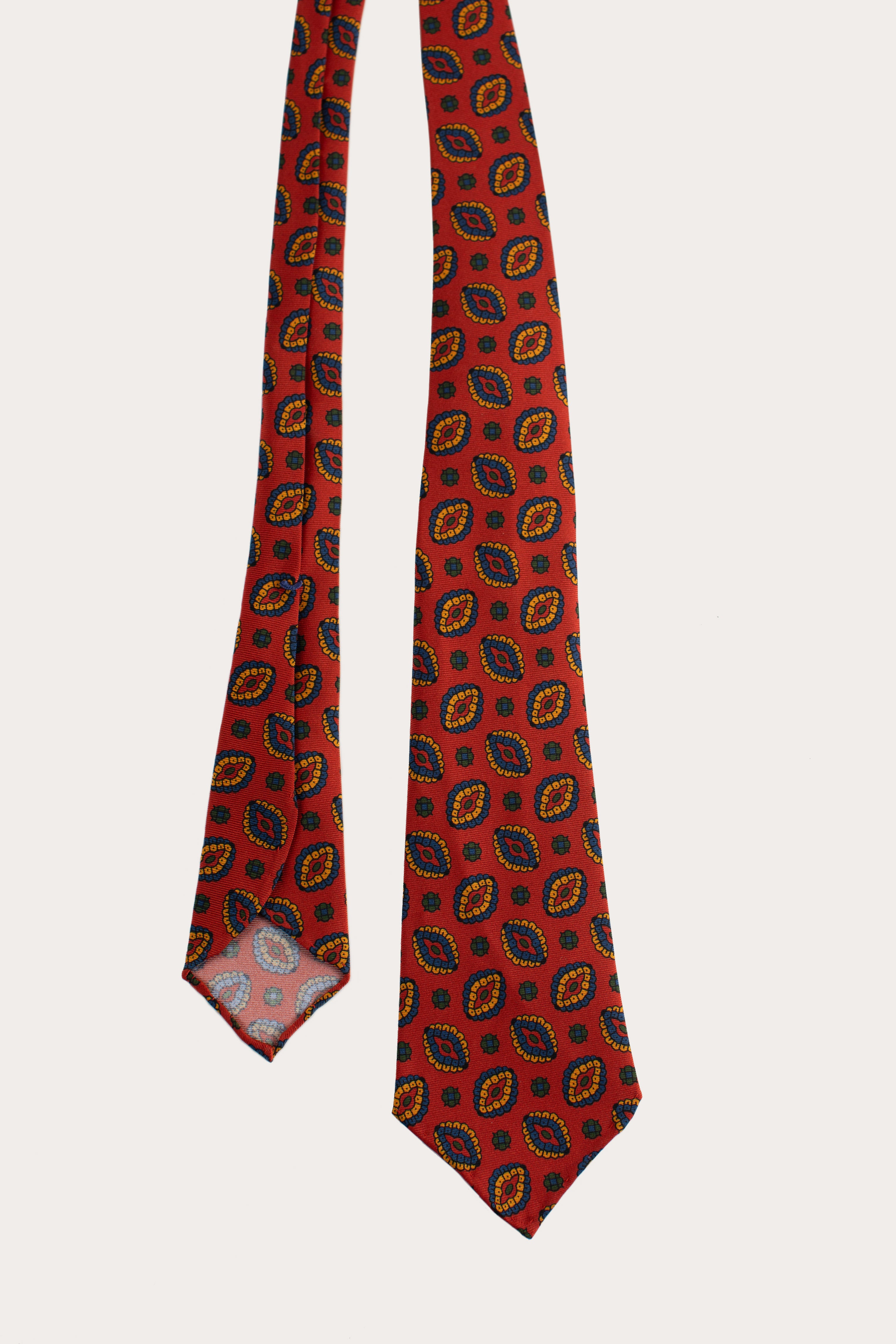 Corbata de seda laminada a mano de 36 oz con estampado de círculos geométricos abstractos naranjas