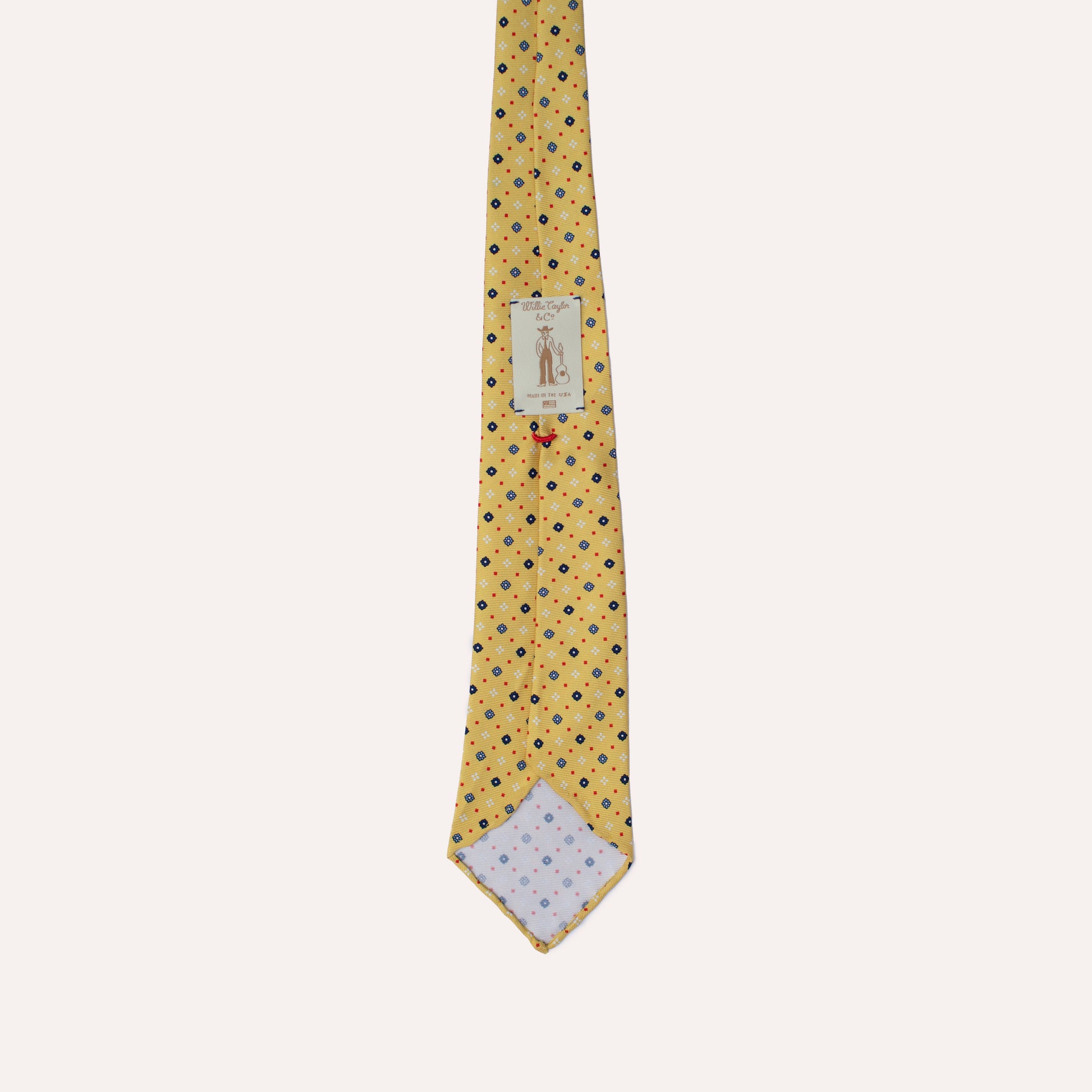Corbata de seda laminada a mano de 36 oz con estampado de flores amarillas