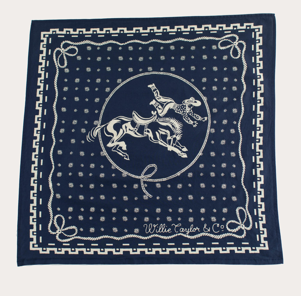 Navy Buckin’ Cowboy Japanese Cotton Bandana