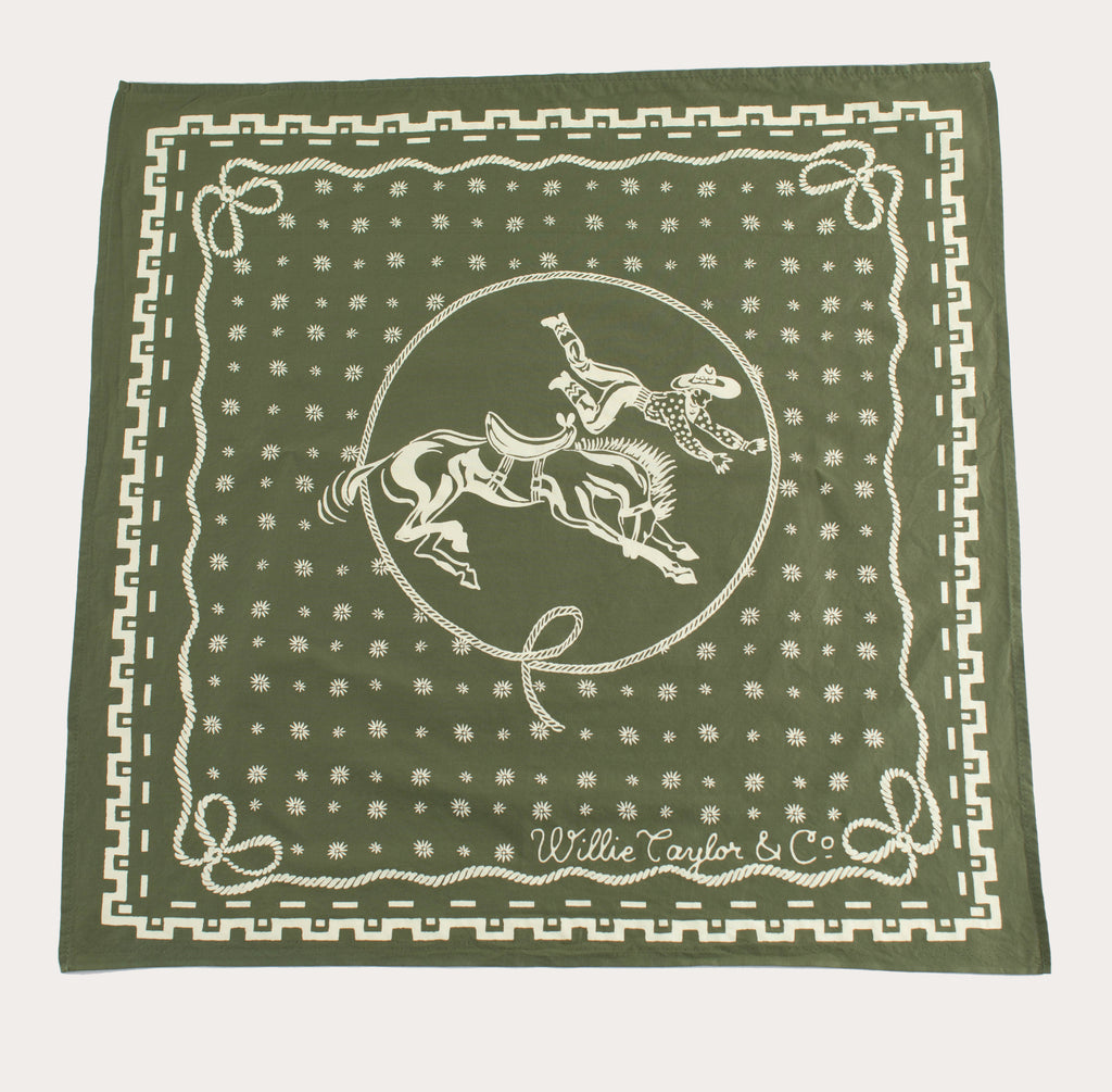 Olive Buckin’ Cowboy Japanese Cotton Bandana